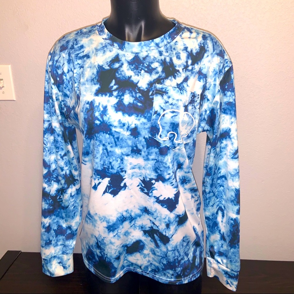 IVORY ELLA M tie dye blue/white long sleeve NWOT